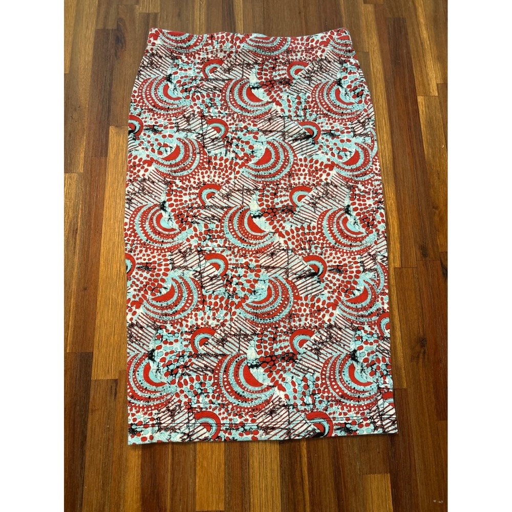 Forever 21 Pencil Skirt Womens S Red Blue Excellent Geometric Stretch Bodycon
